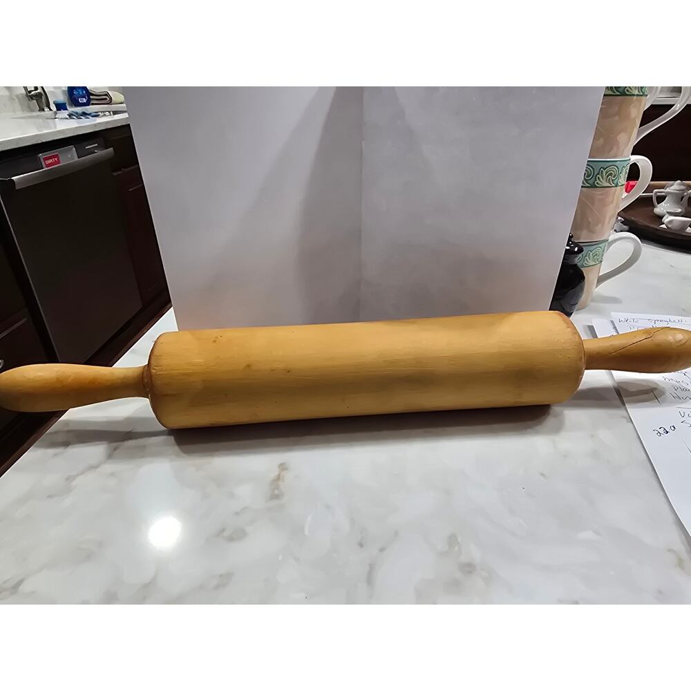 Vintage Wood Rolling Pin Solid Non- Moving Handles